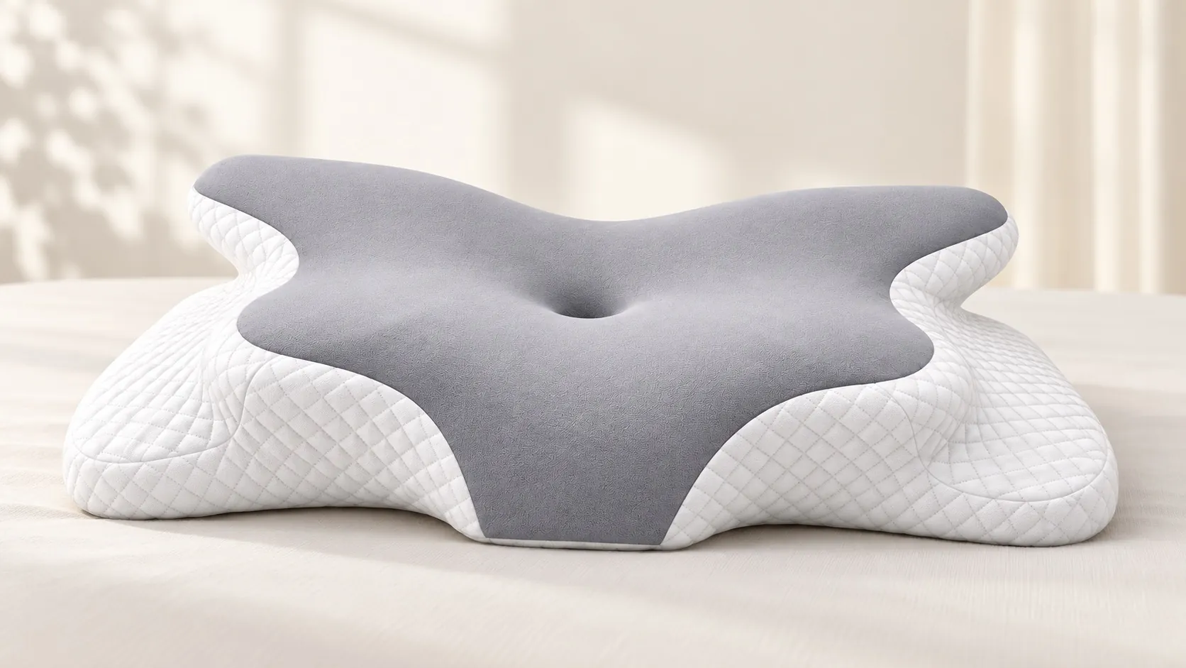 Vista lateral editorial de la almohada y su contorno elevado
