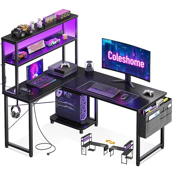 Escritorio en L Coleshome con LED y enchufes