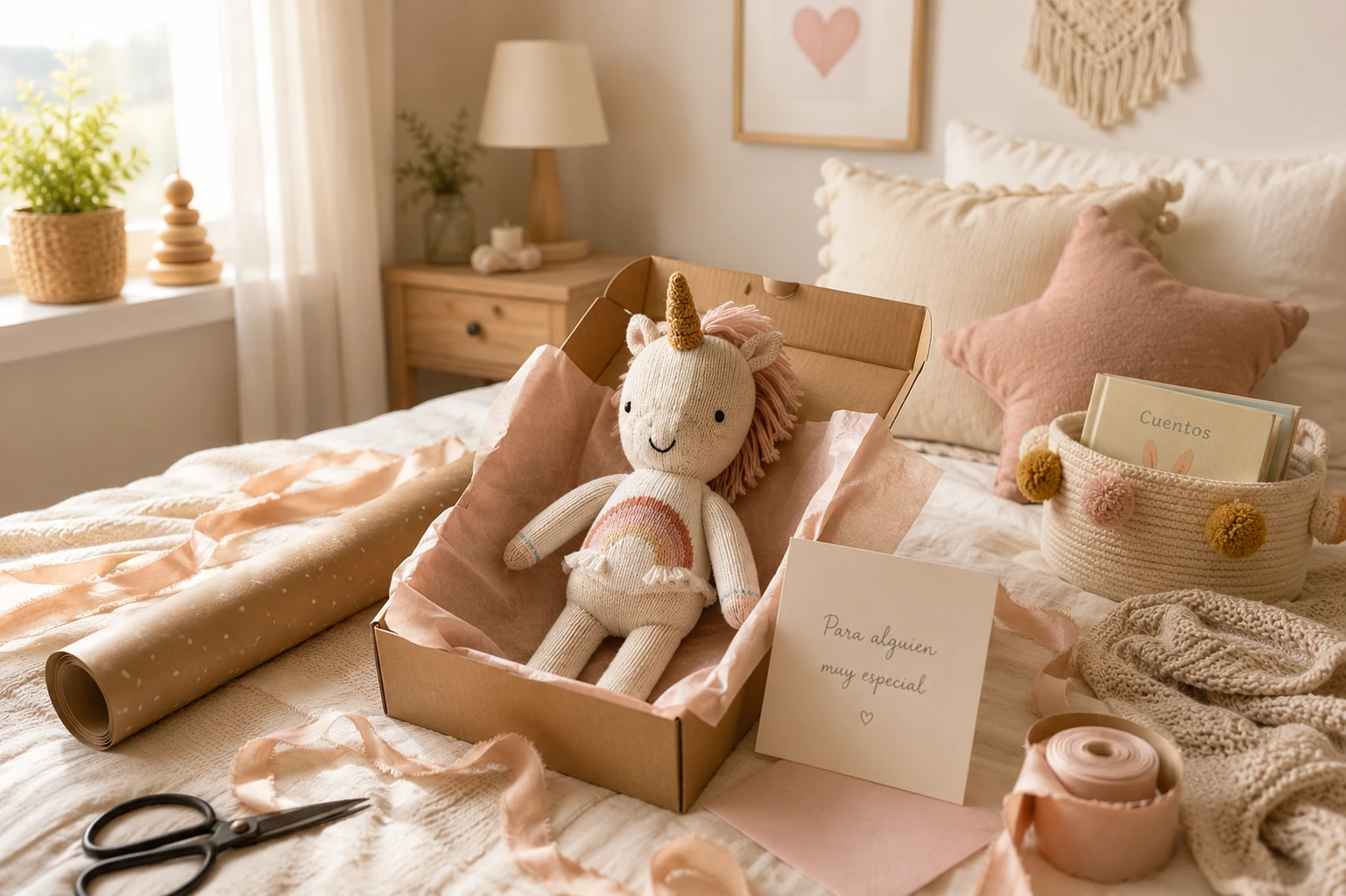 Muñeco tejido en un dormitorio infantil cálido estilo bletStore