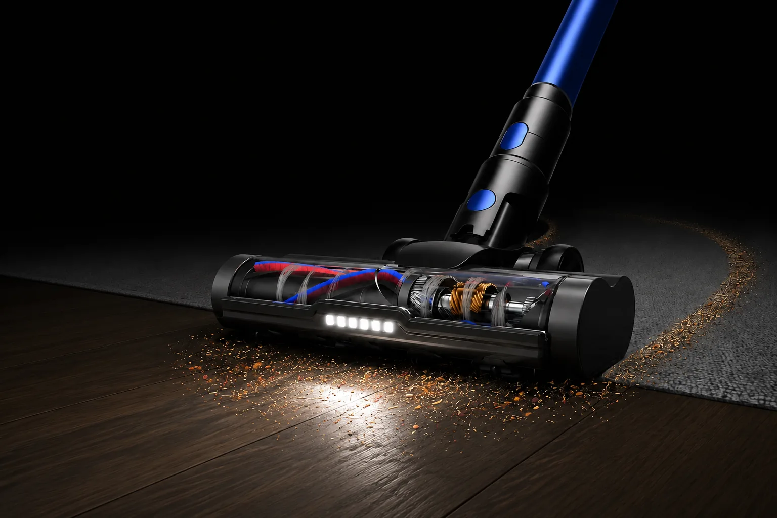 Cabezal motorizado con luz LED de la Bulelink G10 sobre el suelo