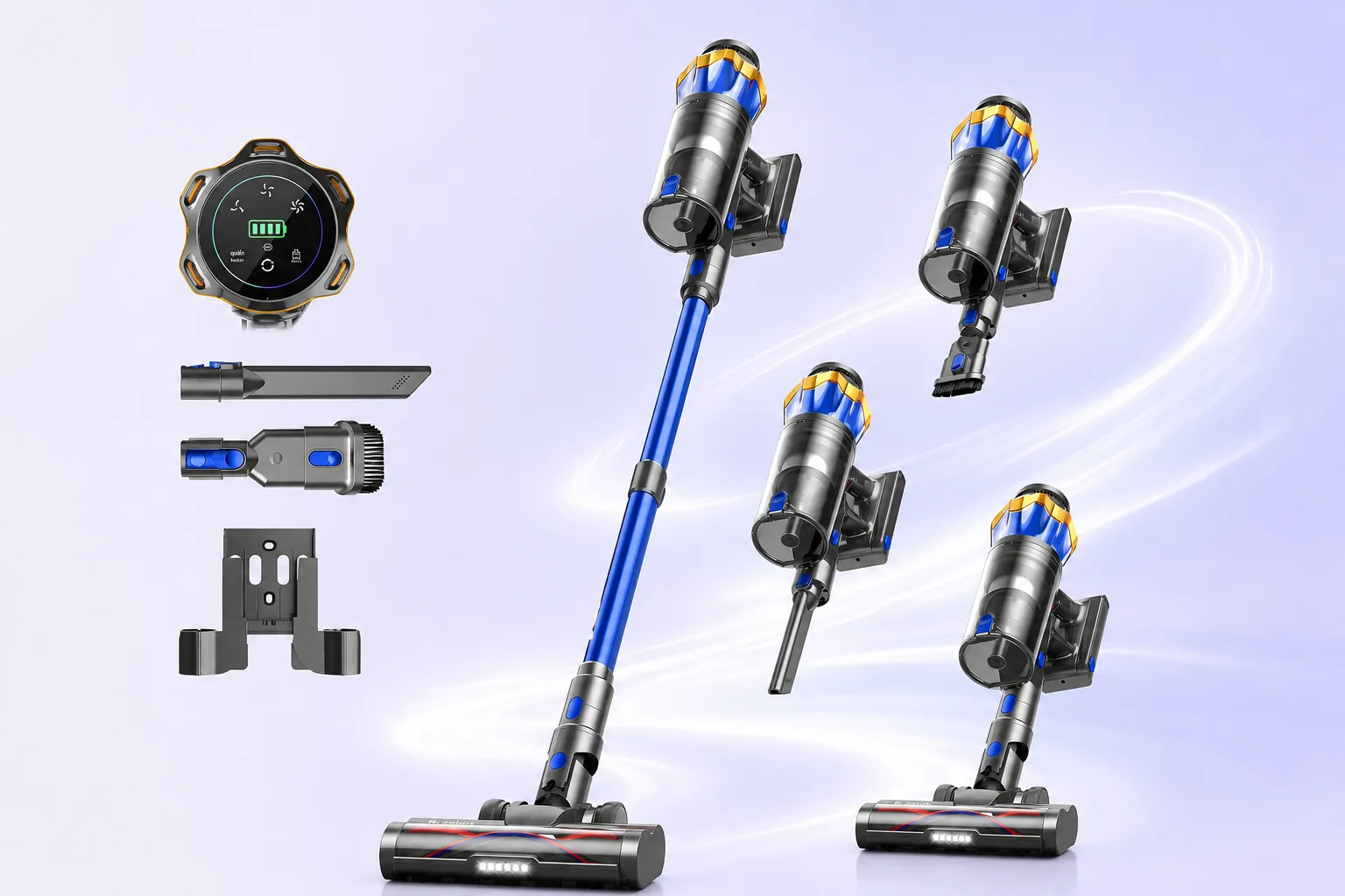 Bulelink G10 con sus accesorios: pantalla, cabezal, soporte de pared y configuraciones